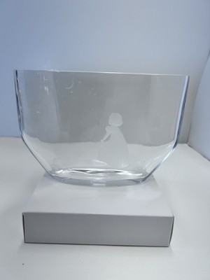 1970's careved glass showing a young woman watching stars signed Orrefors