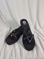 Yellow Box Women's Sandals Size 11 Black Wedge Flip Flops Rhinestones Hippie