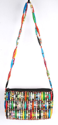 Handmade Rolled Paper & Glass Seed Bead Purse Bag, Africa, Multicolor, Boho