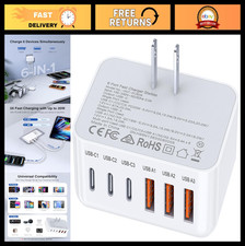 100W 6-Port USB C Wall Charger, Fast Charging Hub for iPhone, Samsung, Android