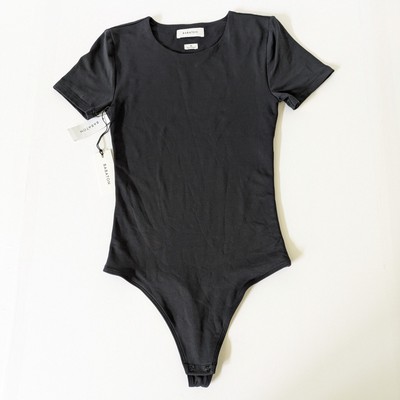 Babaton by Aritzia Contour Crew Short Sleeve Black Thong Bodysuit Size XS NWT