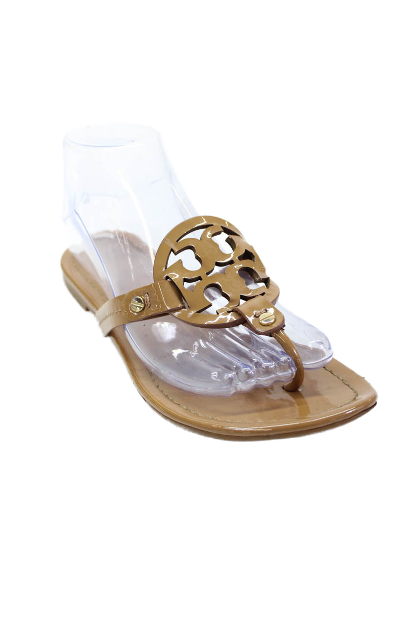 Tory Burch Women's T-Straps Embellish Miller Flat Sandals Brown