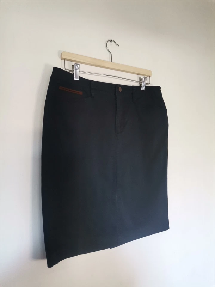 Lauren Ralph Lauren LRL темно-синий опрятный Chino юбка размер 10 коричневый кожаный карман  - Изображение 2 из 4