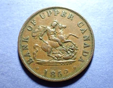 1852 Bank of Upper Canada One Half-Penny Token  Ch. VF