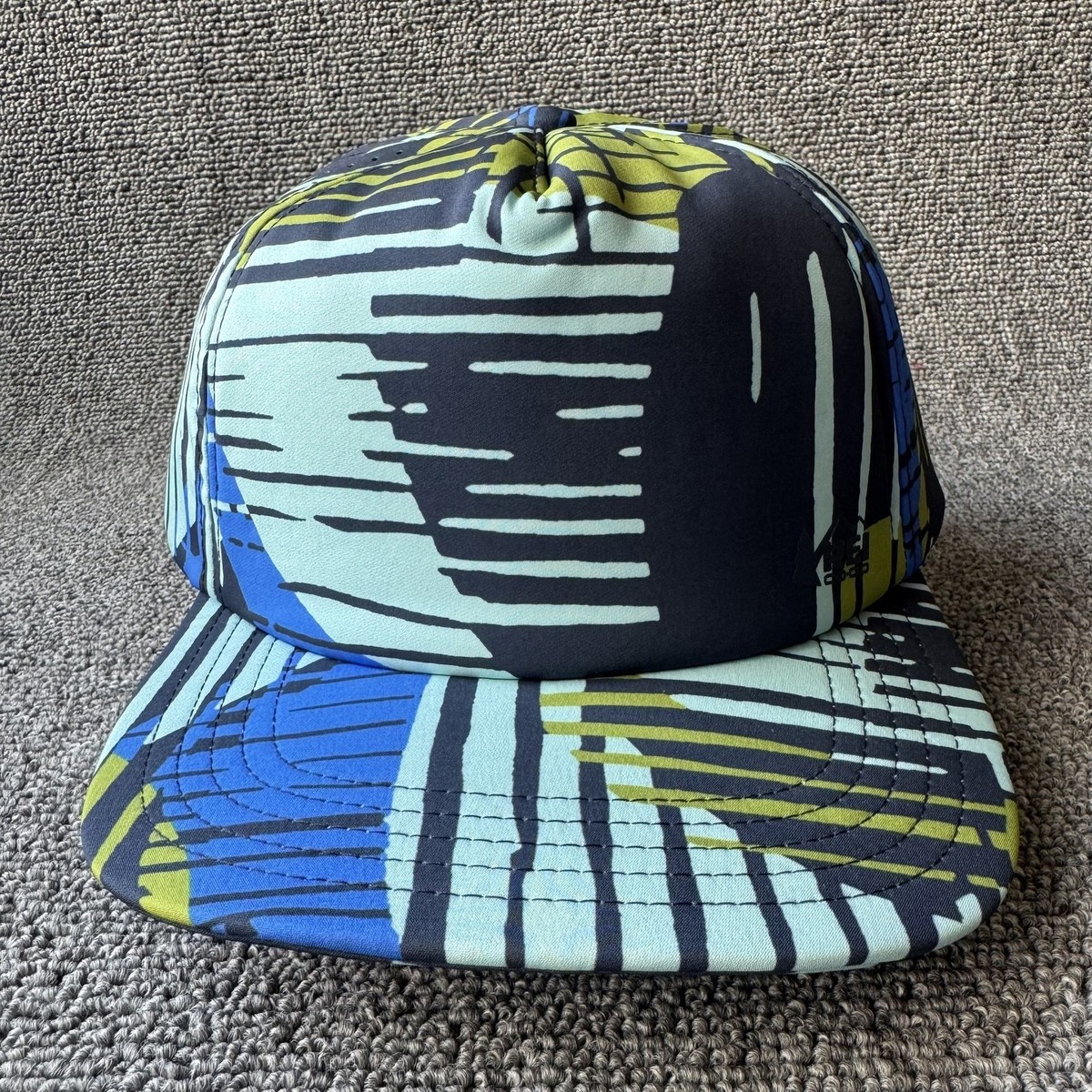 Abstract Pattern Baseball Cap Strapback Hat Blue Green Flat Brim