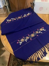 navy blue pashmina shawl featuring intricate floral embroidery and tassels. 84  