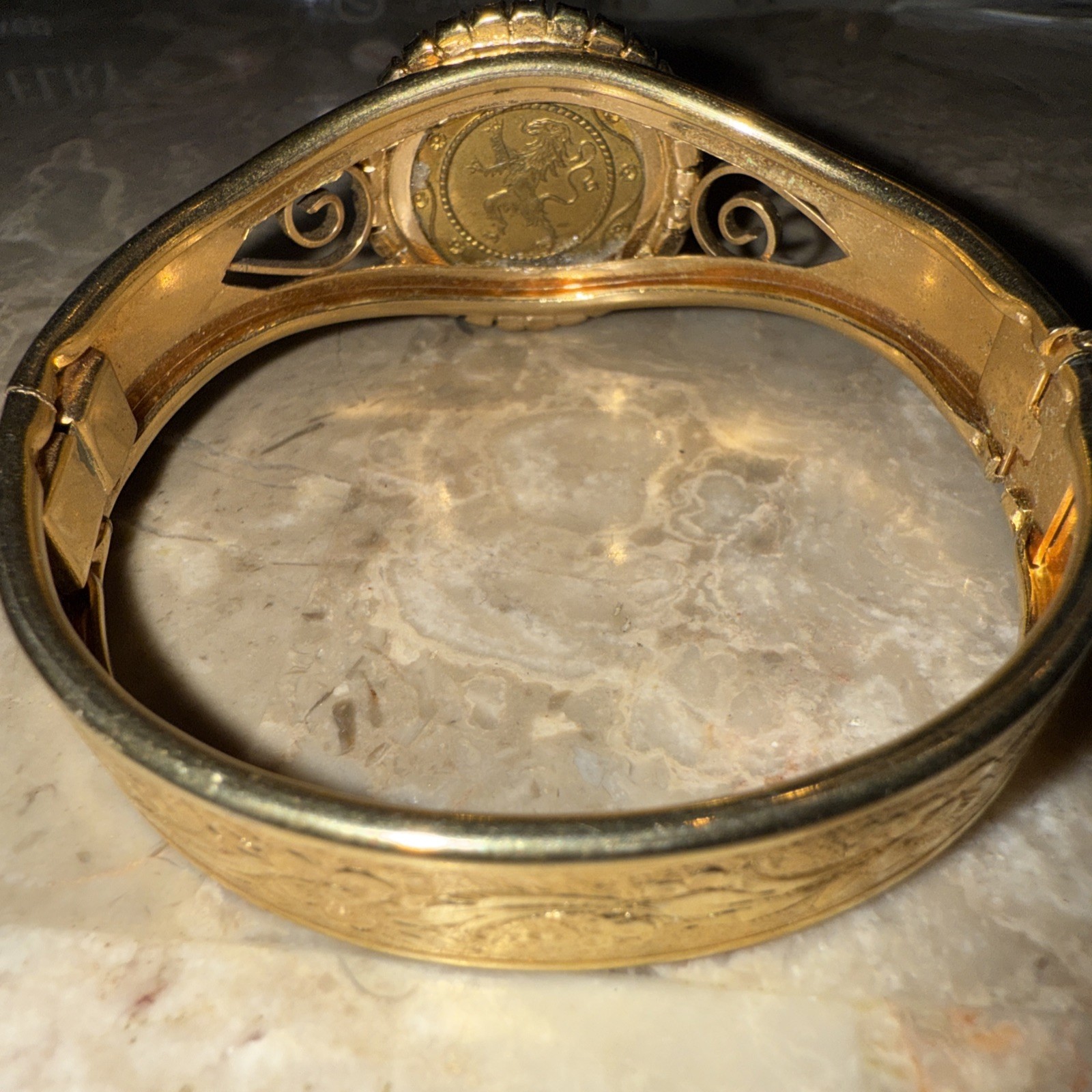 Antique gold filled scrollwork bangle bracelet wi… - image 5