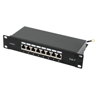 10'' Patchpanel CAT7, 8 Port, 1HE mit Beschriftungsfeld, LSA-Montage, T568A/B far