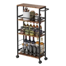 Slim Rolling Cart, 4-Tier Kitchen Storage Rolling Cart, Narrow Cart with Hand...