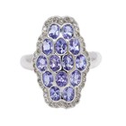 Tanzanite Ring 14k Solid White Gold Oval Cluster Purple Gemstone — photo 1