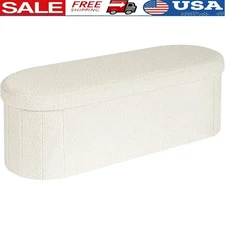 Sturdy Foldable Ottoman Storage Bench Comfortable Teddy Fabric Entryway Bedroom