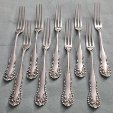 Set of 9 antique Gorham Lancaster sterling silver strawberry / berry forks