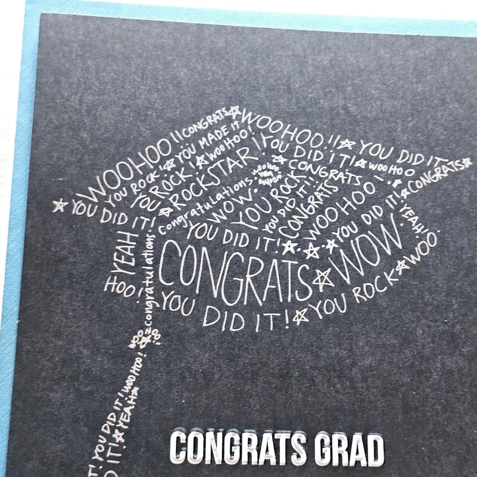 Recycled Paper Greetings Graduation Card 5x7 Black Cap Congrats Blue Stripes - Image 2 of 4