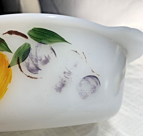 Fire King Obst Design Ofengeschirr Schüssel handbemalt Trauben, Pfirsich und Birne) 2 QT - Bild 10 von 12