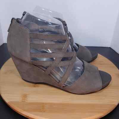 Eileen Fisher Mea Caged Suede Leather Wedge Sandals Womens 8 Heeled Zip Up