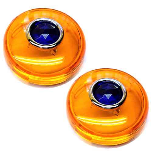 2 lentes ámbar de señal de giro a presión para Harley 02-16 - punto azul de vidrio real - Imagen 1 de 1