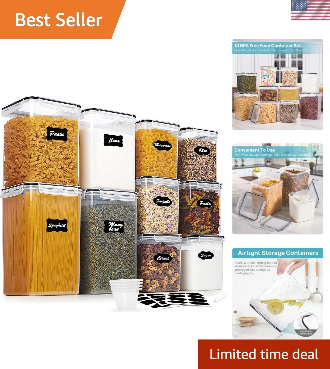 BPA-Free Airtight Canisters - 10-Piece Flour and Sugar Storage Organizer Set