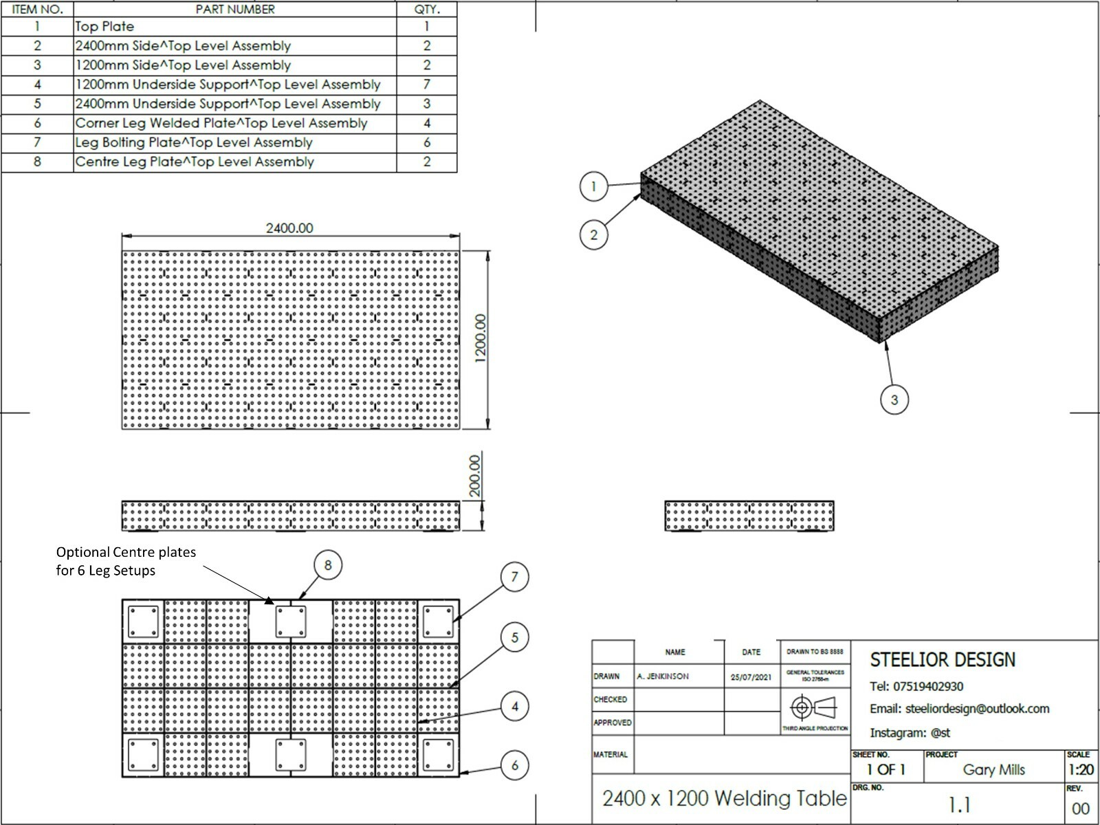 Welding Bench / Table / Jig DXF Files 1200X2400MM CDE
