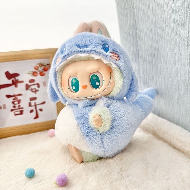 Blue Baby Shark Plush Costume Outfit for Labubu Doll – Cute Soft