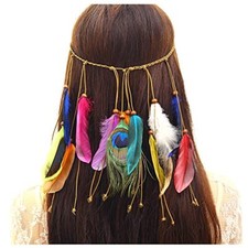 Feather Headband Hippie Indian Boho Hair Bands Tassel Bohemian Halloween Hair