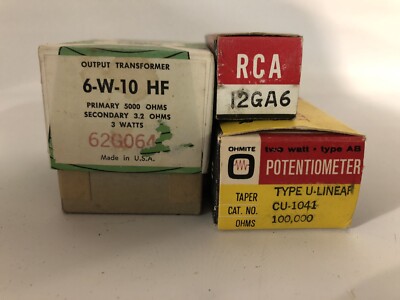 NOS CU-1041 Potentiometer, 12GA6 Electron Tube, 6-W-10 HF 62G64 Transformer