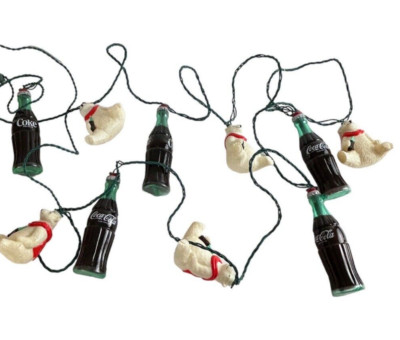 Vintage Coke Christmas Lights 1996 Coca Cola Polar Bear & Bottle Works