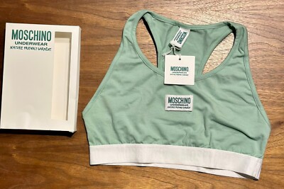 Moschino Luxus Sport BH Grün Größe M Naturfreundlich Logo Top UVP 90£