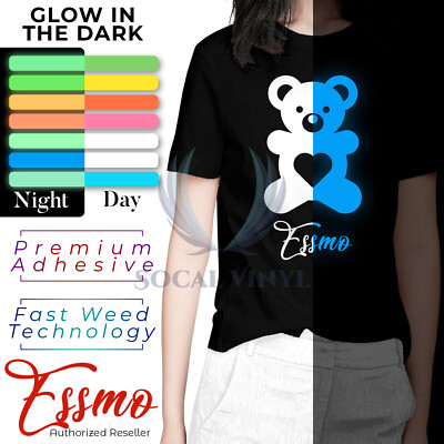 ESSMO  Glow in the Dark Heat Transfer Vinyl HTV T-Shirt 20'' Roll Iron Heat Press