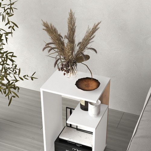 25" High 3 Tier Side Table Black White Natural Oak - Picture 7 of 117