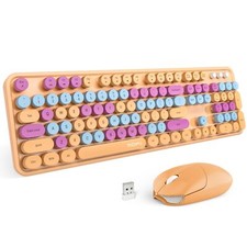 Wireless Keyboard and Mouse Combo Retro Wireless Keyboard with Round Keycaps ...
