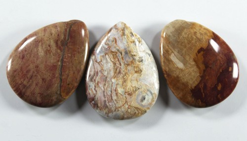 Three (3) Colorful Petrified Wood 30x40mm Teardrop Focal Beads (293) - Picture 2 of 2