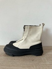 ZARA LADIES WHITE&BLACK LEATHER FRONT ZIP UP ANKLE BOOTS SHOES UK 3 EUR 36 BT258
