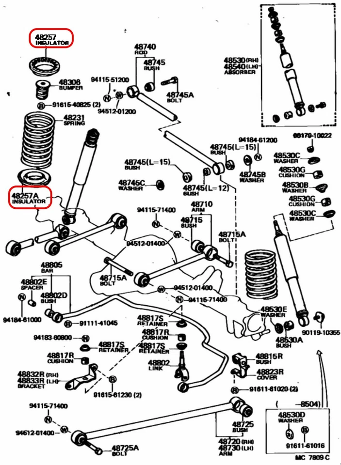 Juego aislador de resorte helicoidal trasero genuino Toyota Corolla AE86 OEM Foto 4 de 4