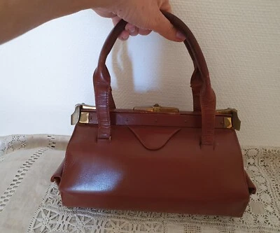 Ancien Petit Sac à Main en Cuir véritable Sacoche Médecin France - Photo 1/4