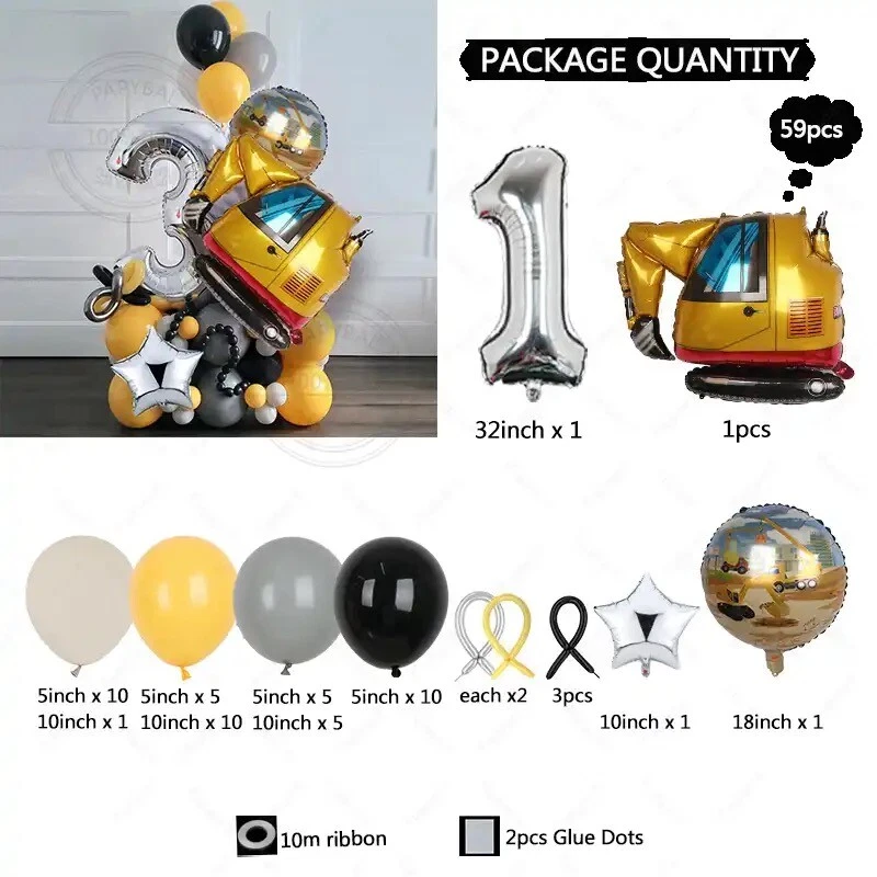 Juego de globos excavadora camión construcción 59 piezas 30 pulgadas plata número lámina globo Foto 4 de 4