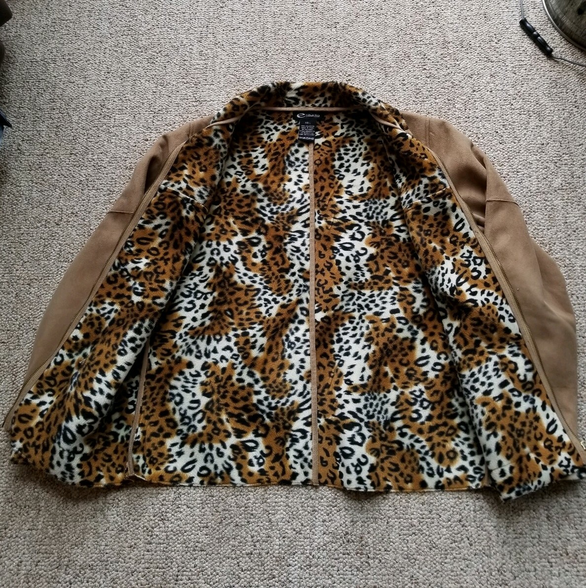 Leopard Lined Faux Suede Jacket Womens Animal Safari Print African