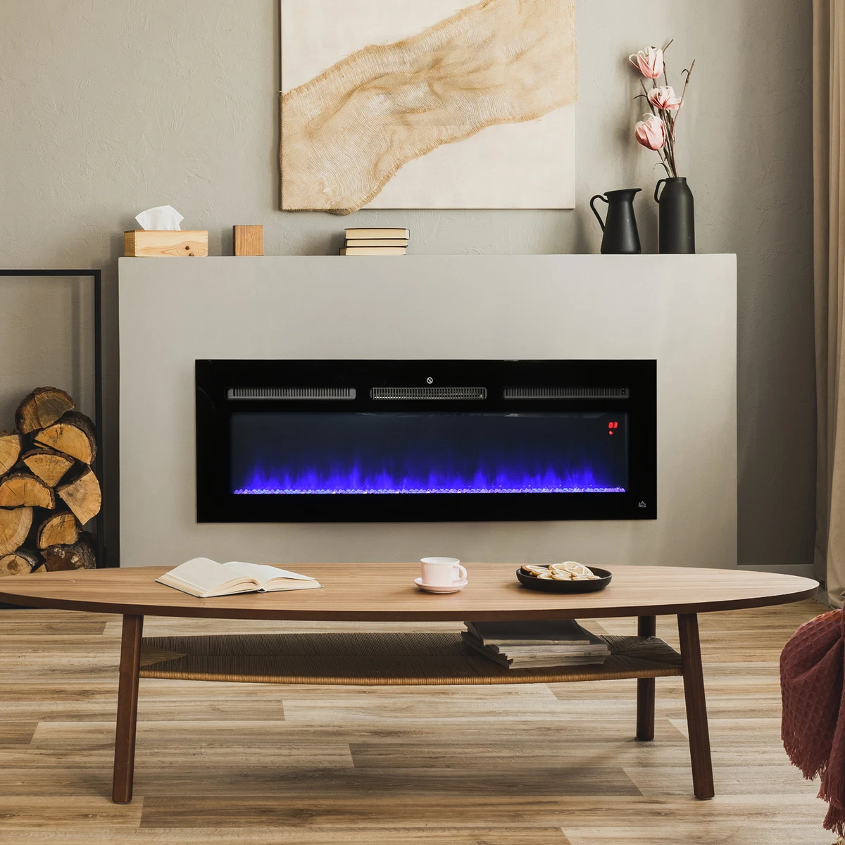 50u0026#034; 1500W Recessed and Wall Mounted Electric Fireplace Insert w/ Remote  | eBay