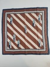 Vintage geometrical Striped scarf square made in Italy Brown,Cream,Navy,Teal