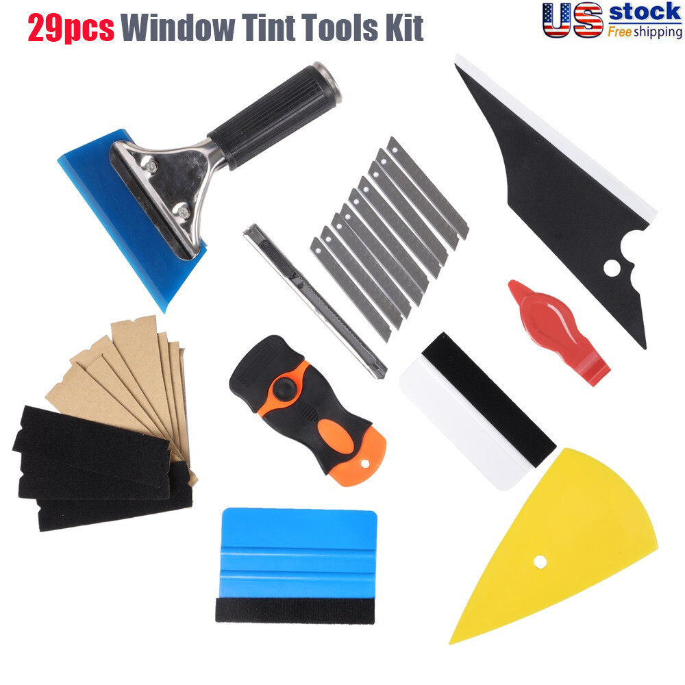 Window Tint Tools Kit Car Film Tinting Scraper Squeegee Vinyl Wrap Install LES