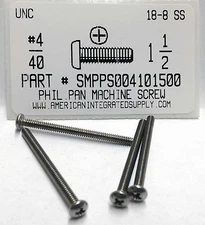#4-40x1-1/2 Pan Head Phillips Machine Screws Stainless Steel (40)