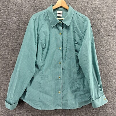 Jaclyn Smith Shirt Women XL Green Plaid Button Up Collared Long Sleeve Cotton