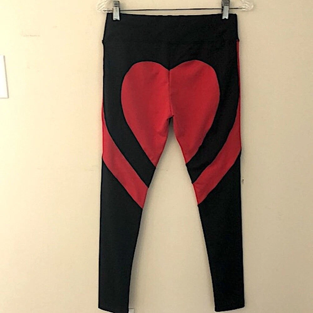 Black & Red Heart Shaped Leggings  Red and black leggings, Black