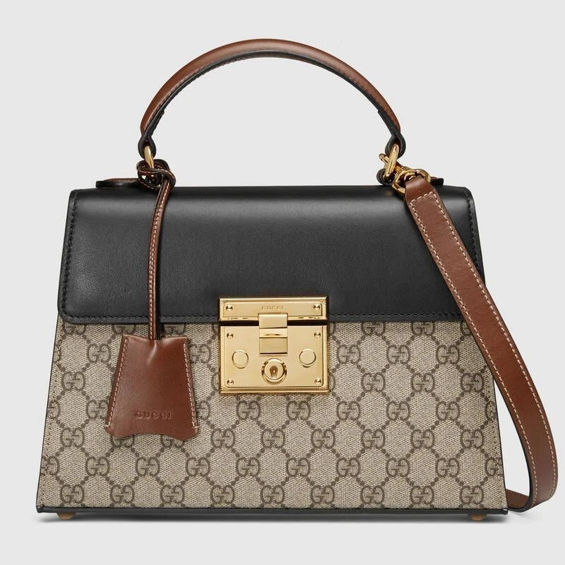 Sac Gucci Padlock GG Supreme et cuir poignée supérieure marron/noir NEUF