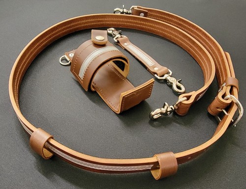 1.5" Wide Firefighter Leather REFLECTIVE Radio Strap 3 pc. Set Brown Regular - Picture 3 of 13