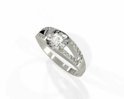 2ct Cushion Cut Moissanite Unique Split Band Engagement Ring White Gold Plated