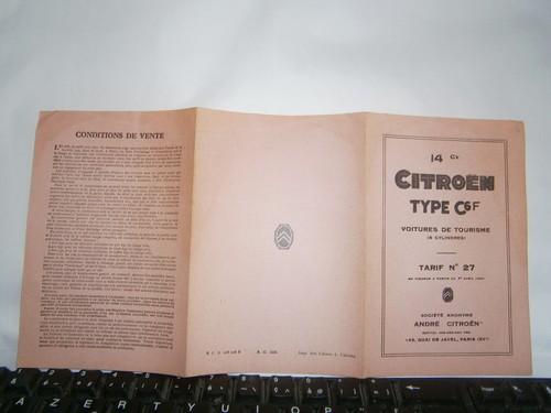 Catalogue pub auto tarif Citröen type C6F voiture de tourisme 6 cyl an 1930 - Picture 3 of 3