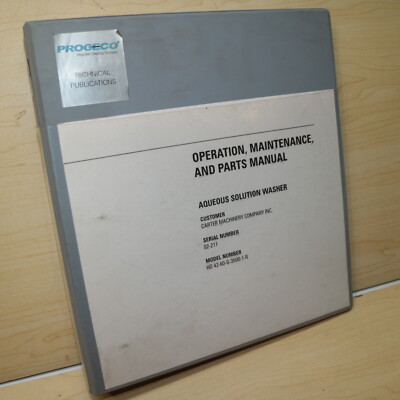 PROCECO Aqueous Solution Turntable Washer Service Shop Parts Manual book catalog