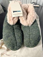 Pacas Men s Slip-On Slippers Green Knit Faux Fur Lined M, L, XL