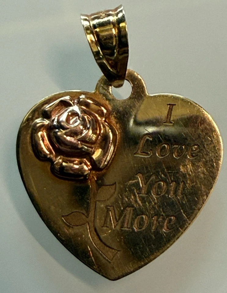 10 Kt I Love You More Dije Colgante Corazón Dije 3D con Oro Rosa Amarillo y Rosa Foto 2 de 4