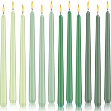 12 PCS 10 Inch Green Gradient Taper Candles Dripless Smokeless Unscented